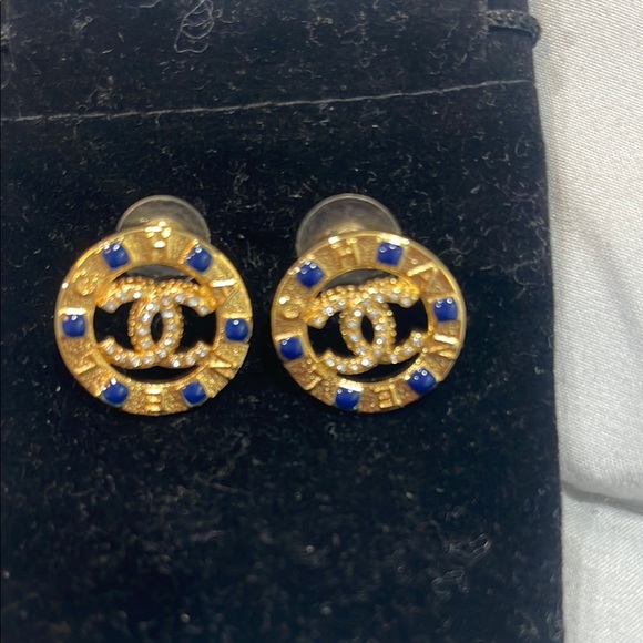 CHANEL Jewelry - CHANEL Gold Earrings with Blue Accents